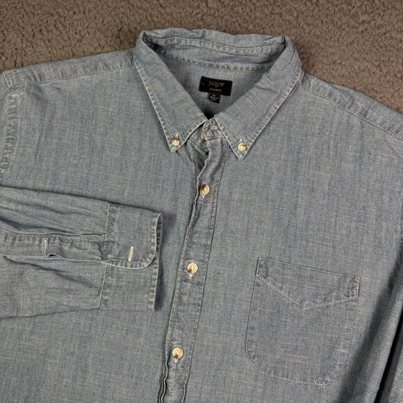 J. Crew Shirt Mens XL Blue Chambray Long Sleeve Button Down Pocket Work Wear - Picture 1 of 9